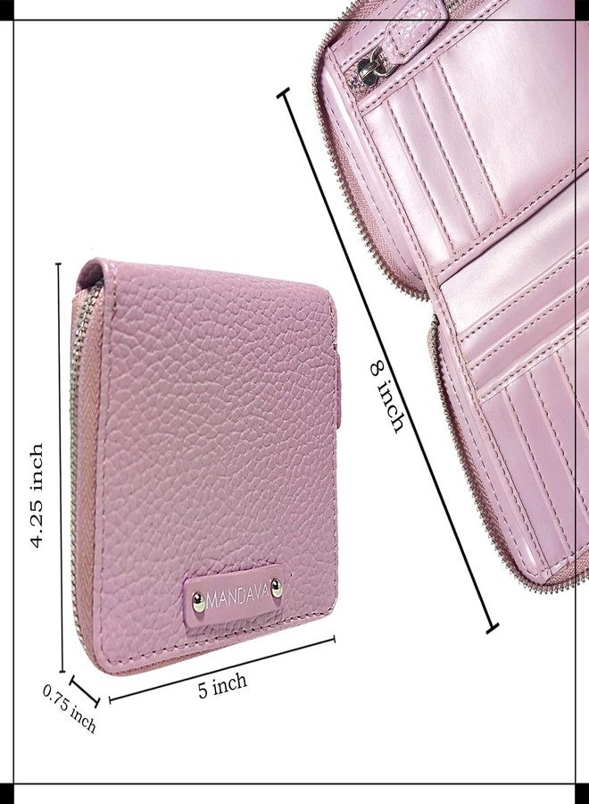 MANDAVA Women's Small Bifold PU Leather Wallet | Ladies Slim Compact Card Holder Organizer Zipper Coin Purse (Mauve) - Image 4